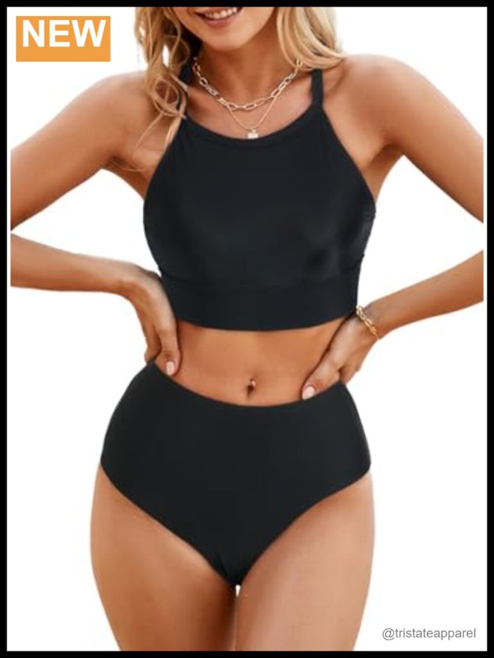 Herseas Womens High Neck High Waisted 2 Piece Bikini Set